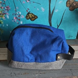 Blue and Gray Toiletry Bag with Sturdy Fabric and Zipper